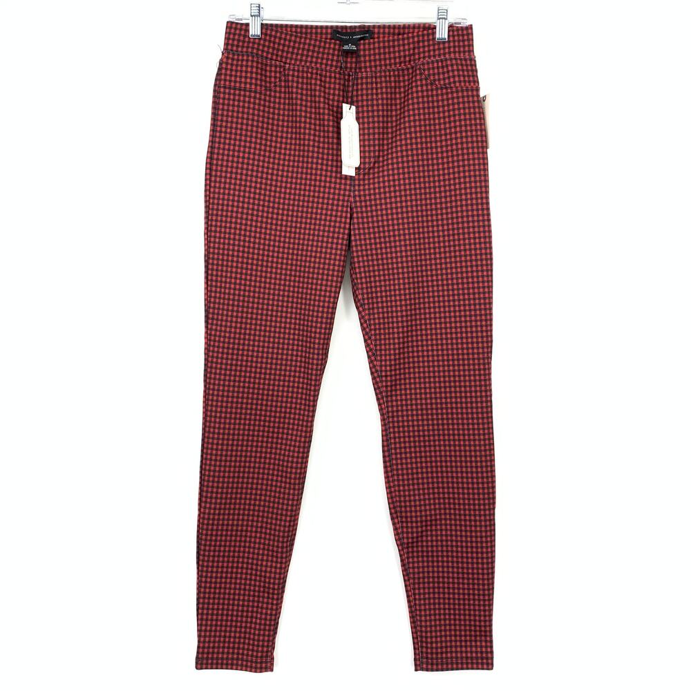Sanctuary X Anthropologie Finchley Plaid Skinny Pants Womens Sz M Red Black NEW